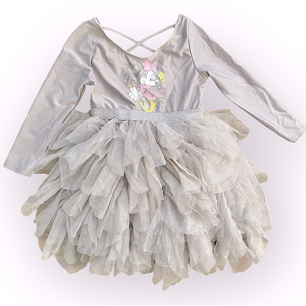 Disney Junior Minnie Mouse tutu ruffle tulle leotard one piece long sleeve dress